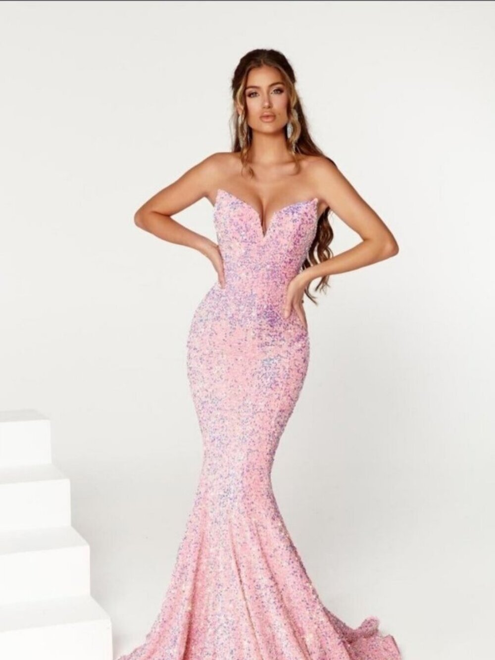 Size 10 Portia Scarlett PS21208 Blush Strapless Sequin Mermaid Gown NWT